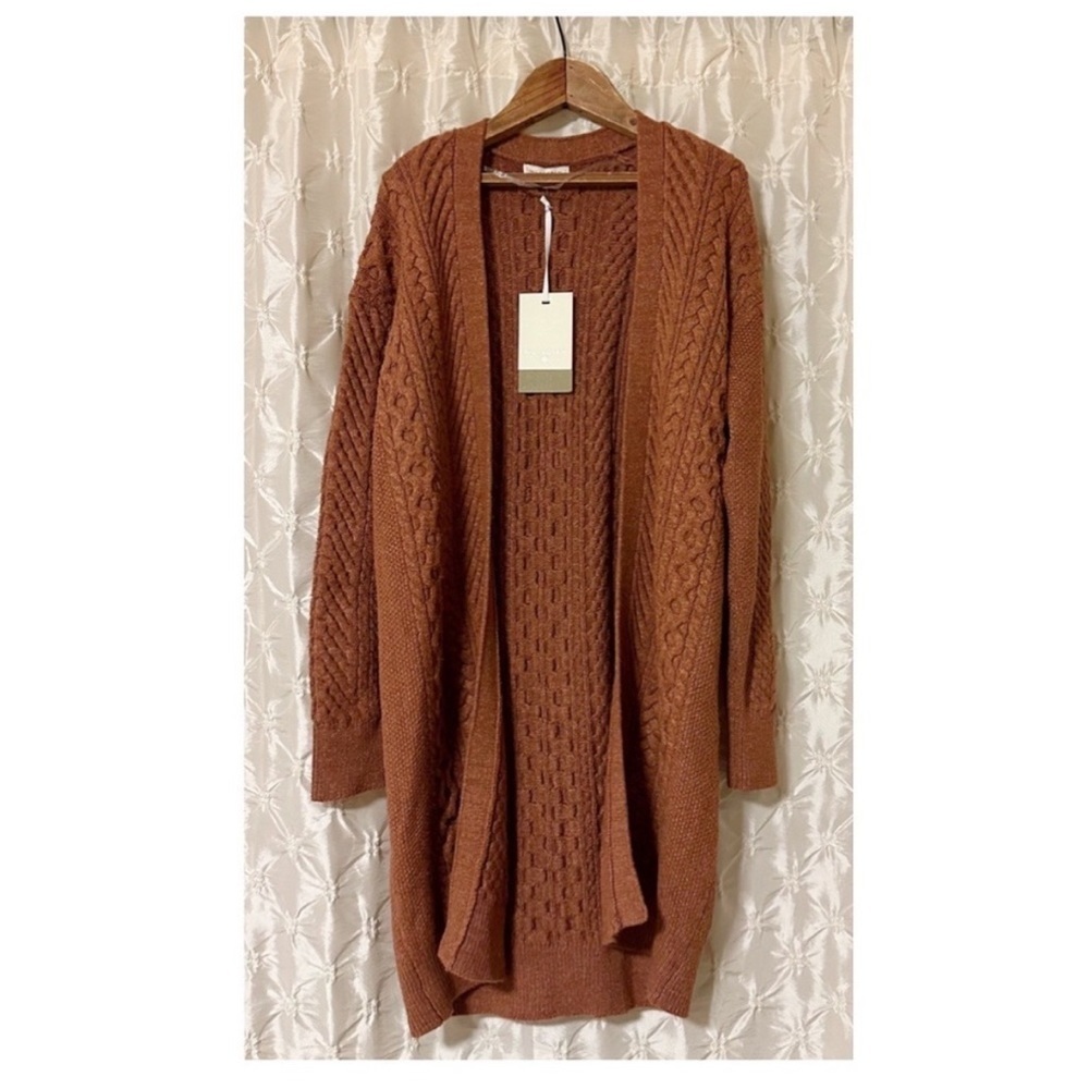Nili Lotan x Target Rust Cableknit Cardigan Open Front Chunky Knit